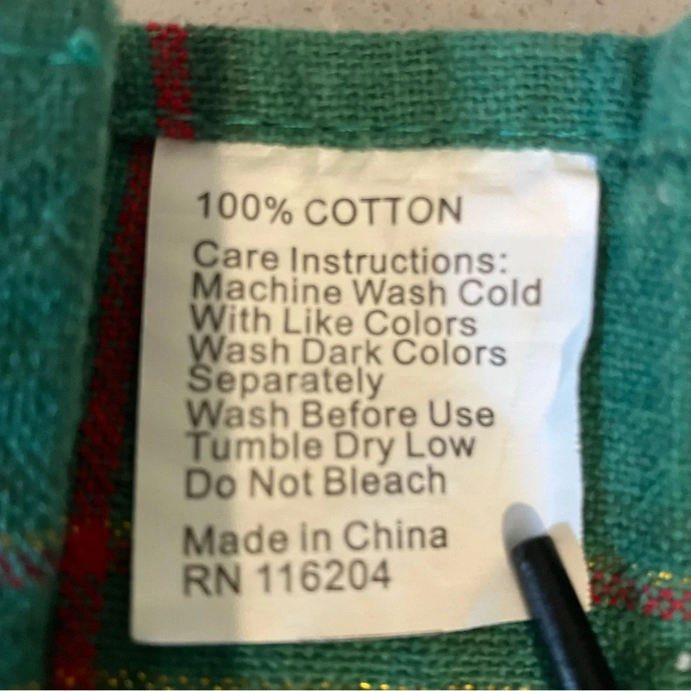 kitchen towel , green and red tartan pattern,button fastener